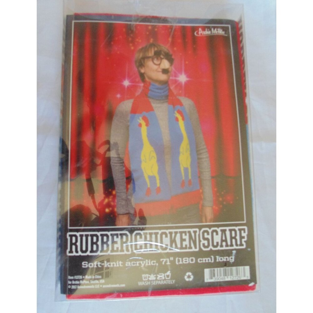 Archie McPhee - Rubber Chicken Scarf Blue Yellow Acrylic 71" - New in Box!